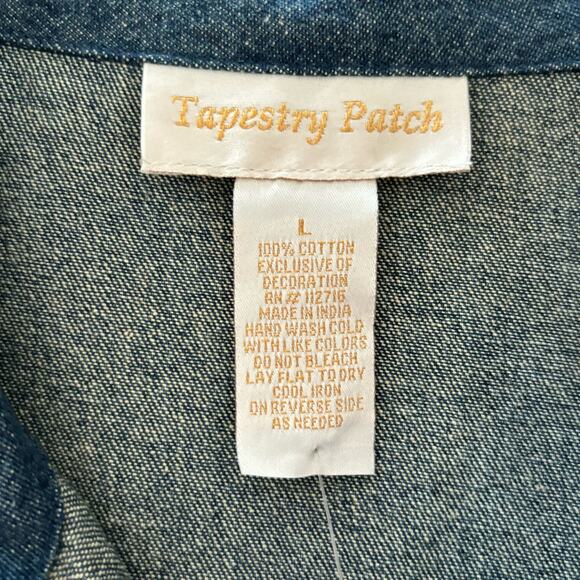 Tapestry Patch Women Shacket Size Large Vintage Cotton Floral Embroidered Denim - Picture 4 of 10